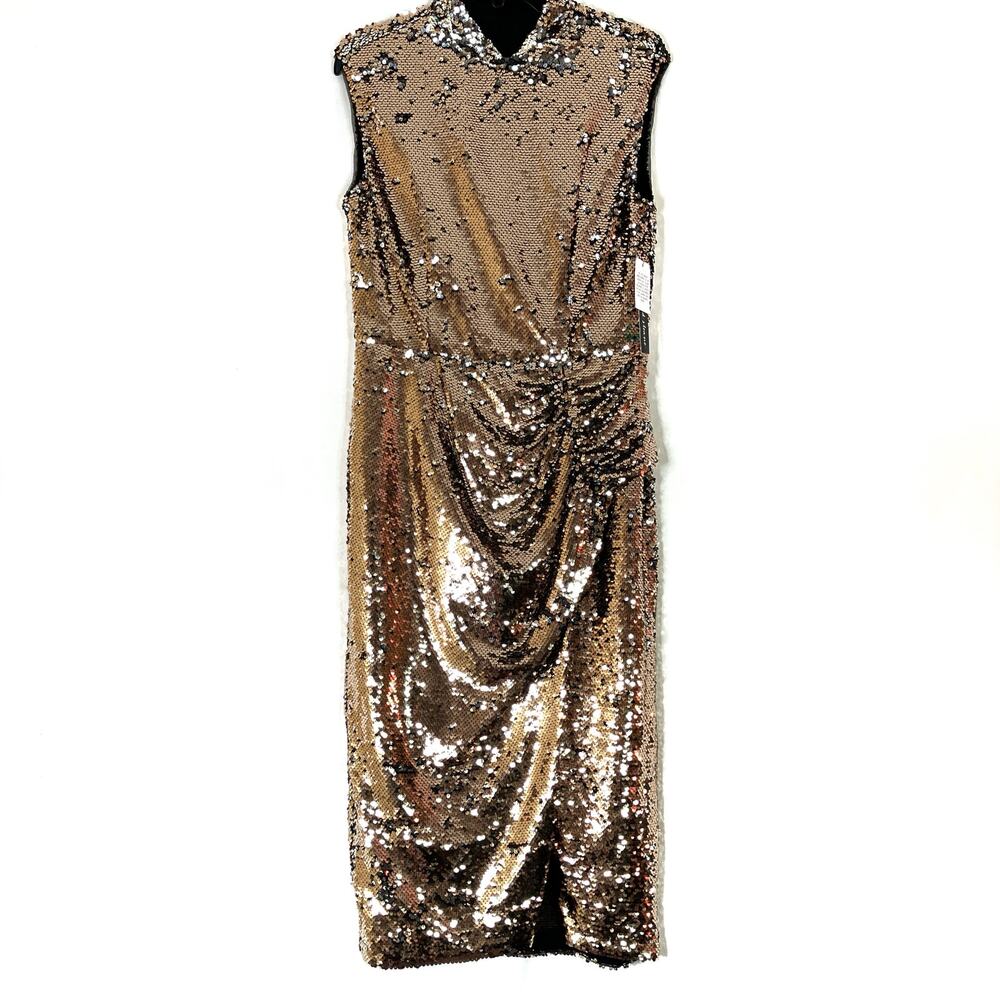 Clover and Sloane | Sequin Dress Sheath Mock Neck Midi Party Event NWT